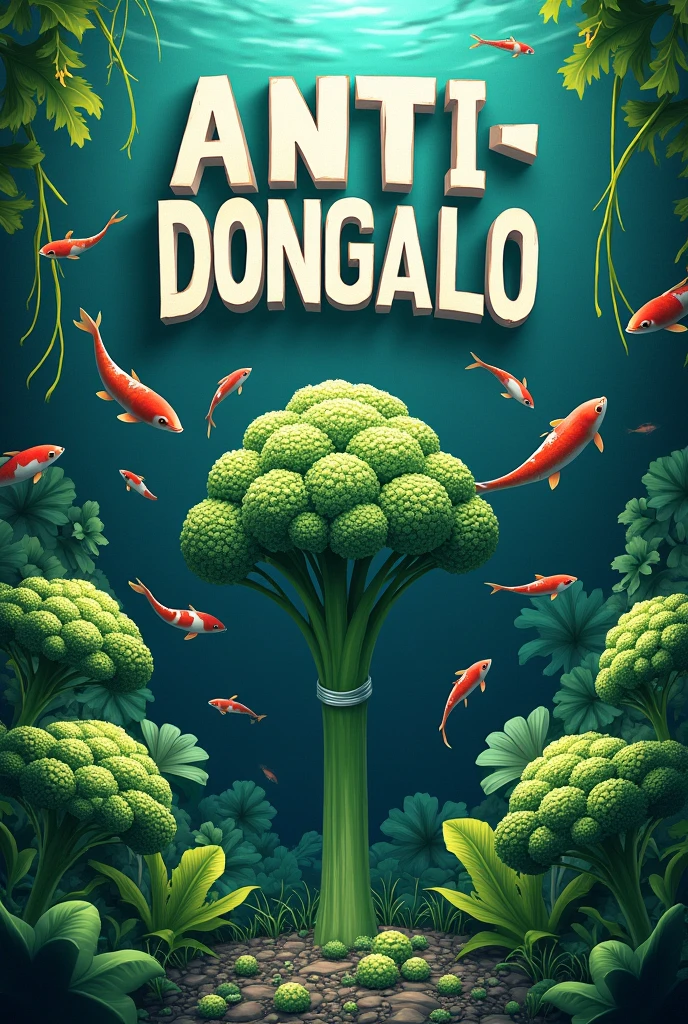 Make a text center hiphop "ANTI-DONGALO"
background brocolli and carp fish
