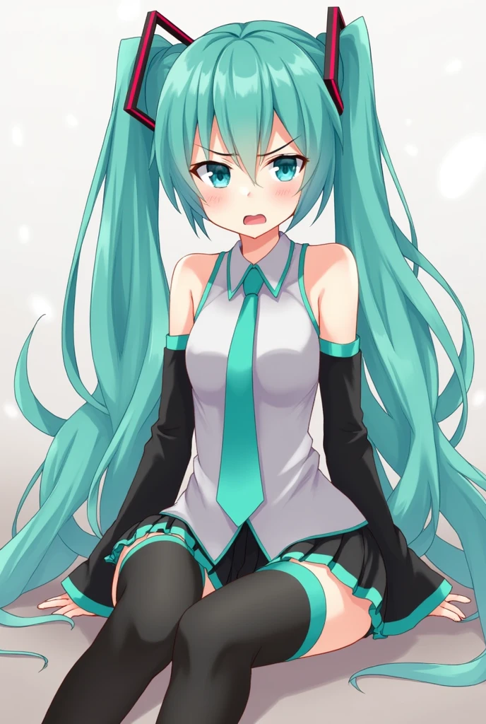 Hatsune Miku, farting, Sitting on a person, angry, cute, fart, High thigh socks,diarrhea