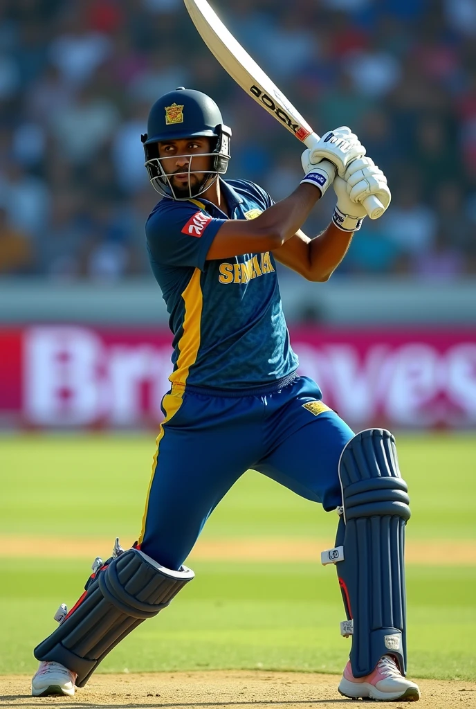 A sri lankan cricketer 
Name senuka 
Jersey number 20 showing the jersey name
While batting