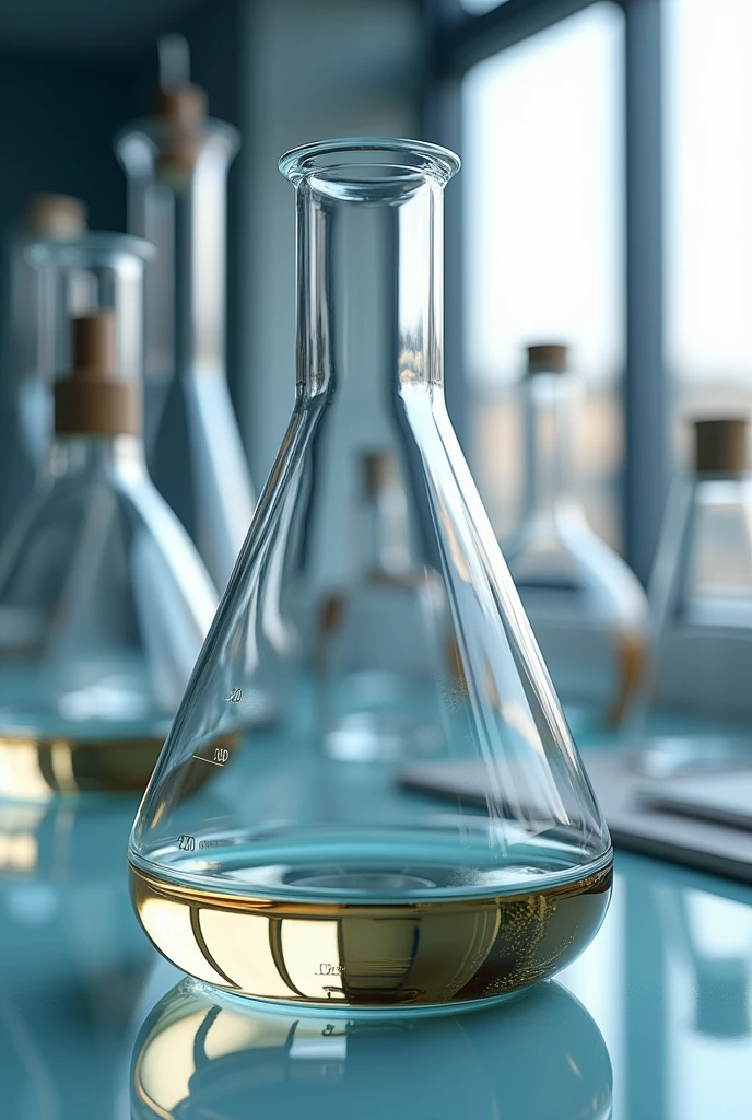 A scientific flask with a gold rim