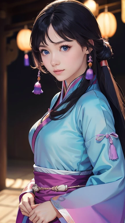 (Highest quality、 8k 、masterpiece、High resolution)、(Chinese Drama、Changgexing、Li Changge、Dililaba)、Tang Dynasty、Changan、1 Female、Beautiful young person、blue eyes、Pretty lips、A single tear、Light colored long hair、Light pink Hanfu、Twilight Forest、古いChanganの街並み、Official Art、Detailed CG、