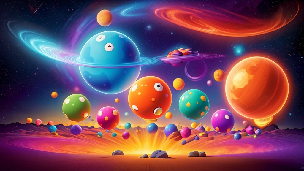 "A vibrant and colorful animated universe with various cartoon characters interacting, all set against a cosmic backdrop, featuring a playful, friendly tone with the text 'ToonVerse with abhi' in a bold and creative font."