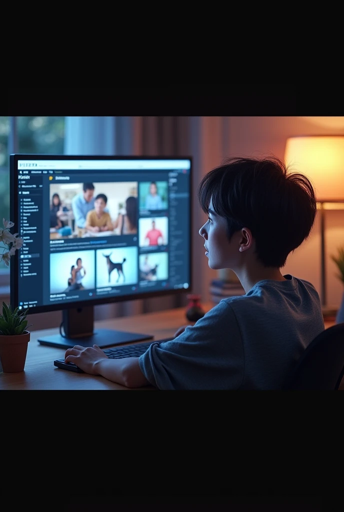 A character watching commercials on the computer 