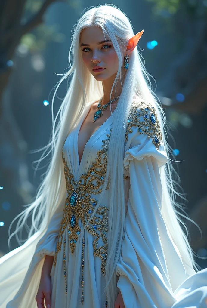 man, Elf, Sorcerer, beaux habits blanc, blue decorated with gold