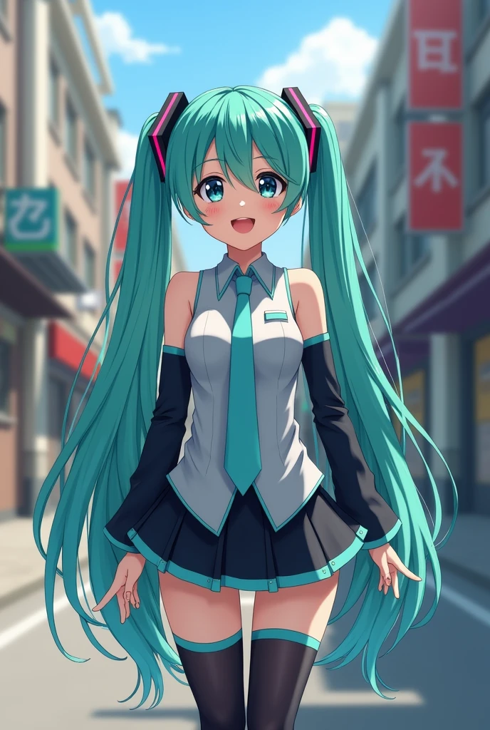 Hatsune Miku, on a street,Taking a shit,Even farting