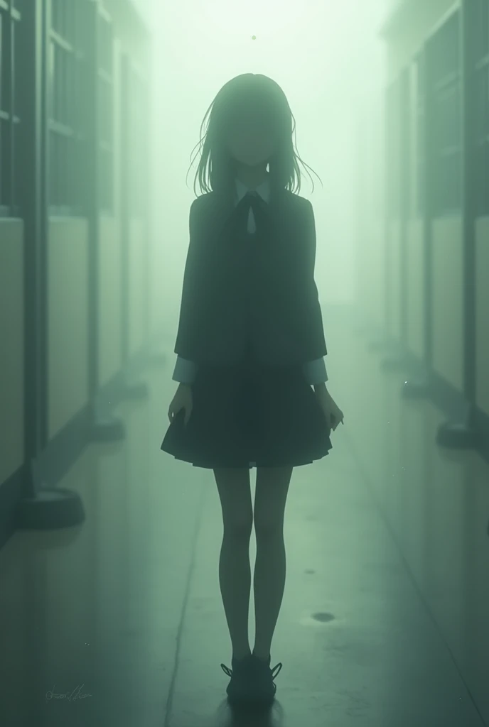 A silhouette of a high school girl wearing uniform with a