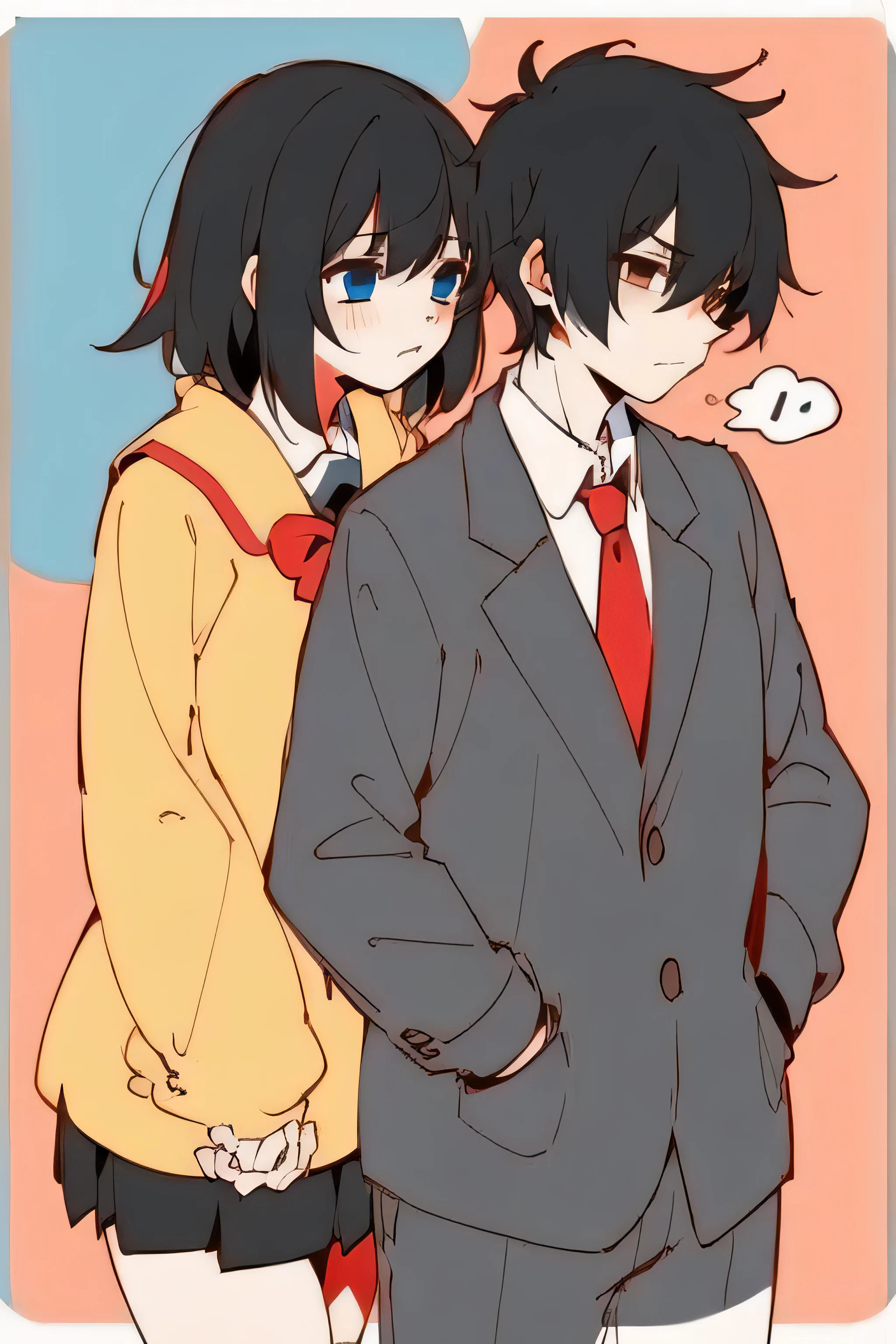 High quality, 2 person, male and female, high school uniform, black hair