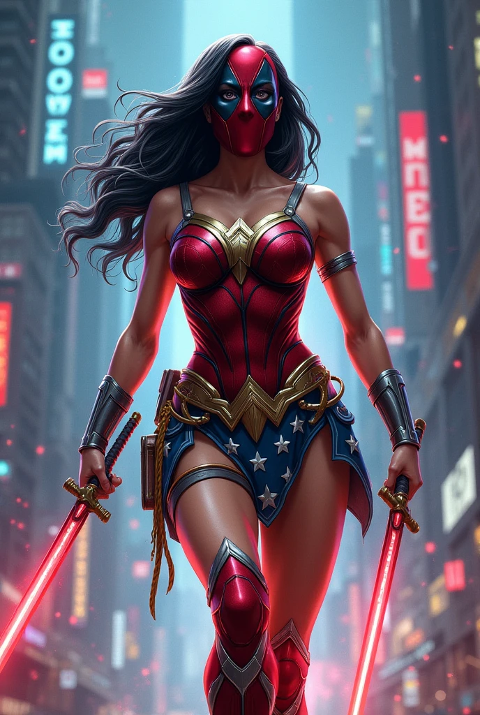 Make a fusion between wonder woman and deadpool