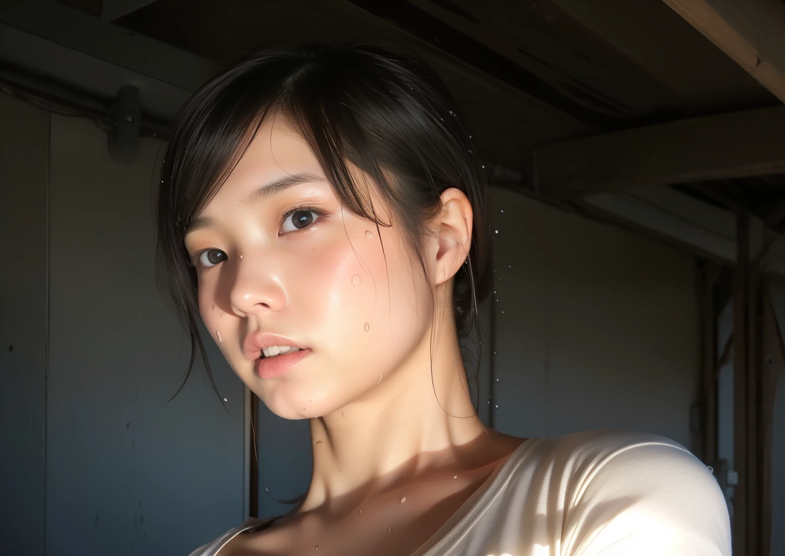 Uruchan-6500-v1.1, (RAW Photos:1.2), (Photorealistic), Beautiful detailed girl, Very detailed目と顔, Beautiful and beautiful eyes, Large file size, High resolution, Very detailed, Highest quality, [masterpiece:1.6], Awareness-raising, Very detailed, Hmph, finely, Highest quality, 8k wallpaper, Cinema Lighting, 1 girl, ************, Perfect figure, Large and firm breasts、Huge J Cup、Sweaty and wet、【sexual excitement:1.8】、(My whole body is wet:1.2)、There&#39;The light in my eyes、short hair、high school girl、(Japanese School Swimsuit、Navy blue one-piece swimsuit、Navy blue Japanese student swimsuit:1.3)、Pool、Dynamic pose,