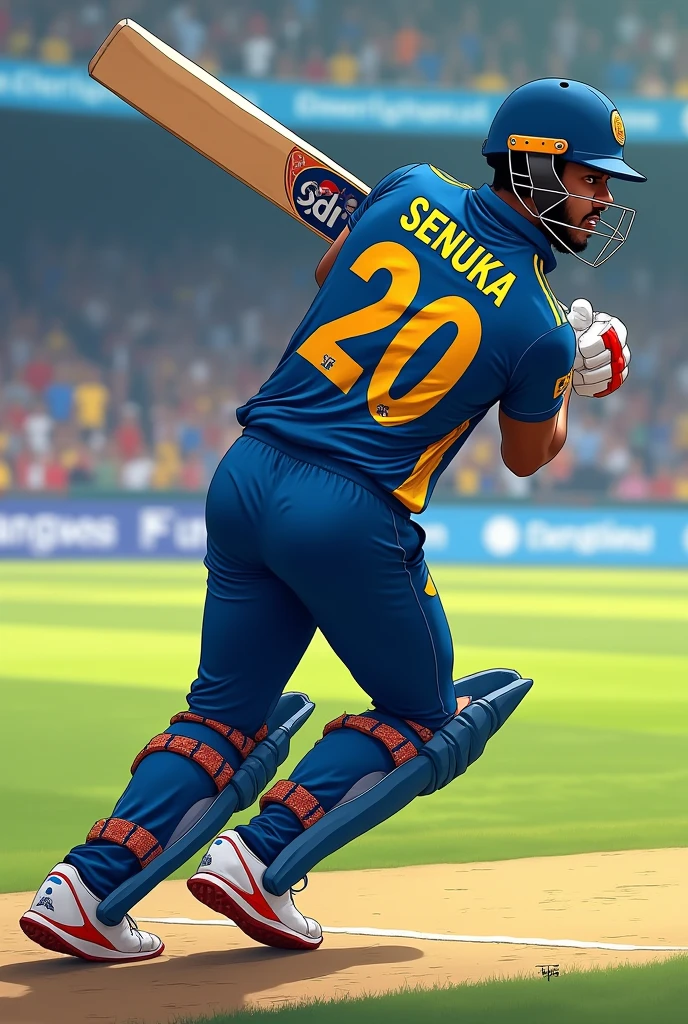 A sri lankan cricketer
Jersey number 20
While batting
Jersey name senuka
Jersey name and number at the back showing
