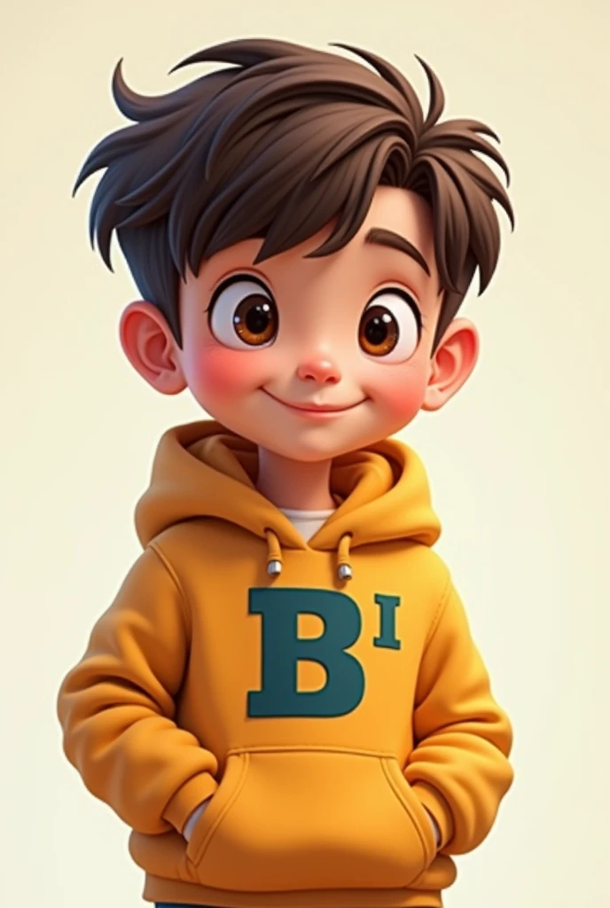 Handsome cartoon boy wearing hoodie printed letter B and I