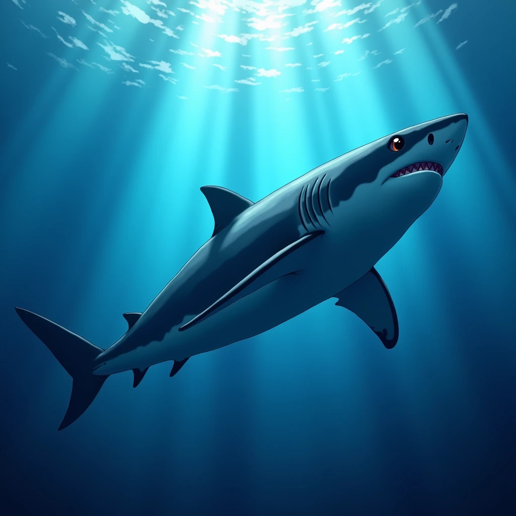 best quality shark in water light anime art dessin beautiful gorgeous ocean