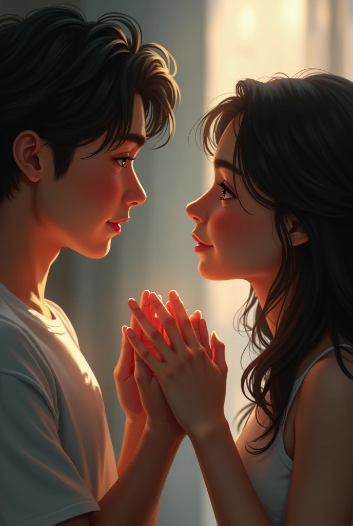 Rishi smiles, understanding her unspoken desire for a bigger world.
A close-up of their hands, almost touching, as if a silent promise is being made.