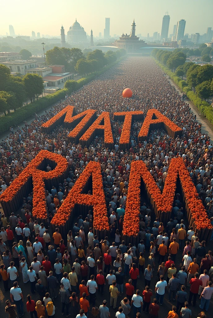 Image of a crowd of people forming the text "Mataram"