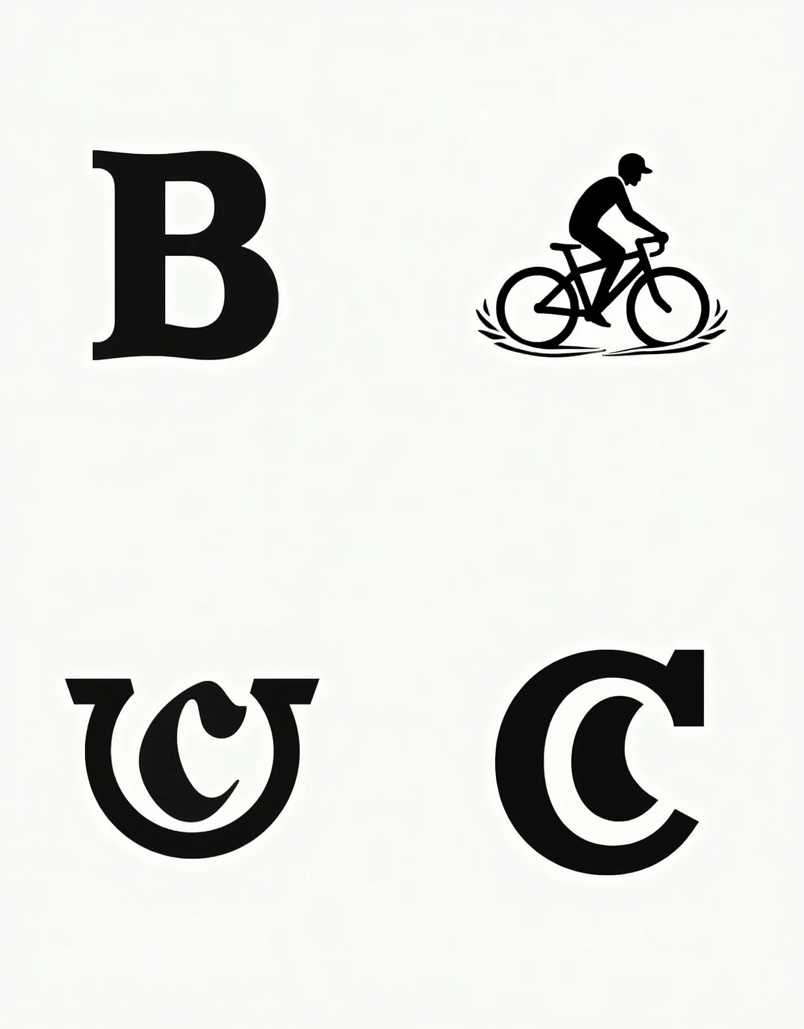 Give me 4 logo models for a bicycle washing business with the initials B, W y C