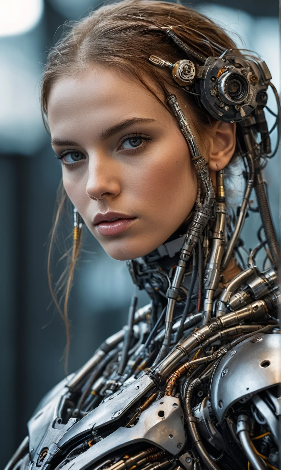 score_9, score_8_up, score_7_up, score_6_up, score_5_up, score_4_up, realistic style, photo, photorealistic, high detail, (sharp), cowboy shoot, cyborg, mechanical head, mechanical body, mechanical arms, posing  looking at viewer, soft lighting, (detailed face, detailed body), depth of field, bokeh