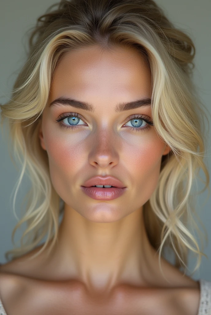 (Photorealism:1.2) natural woman blue eyes blonde no makeup beautiful lips 