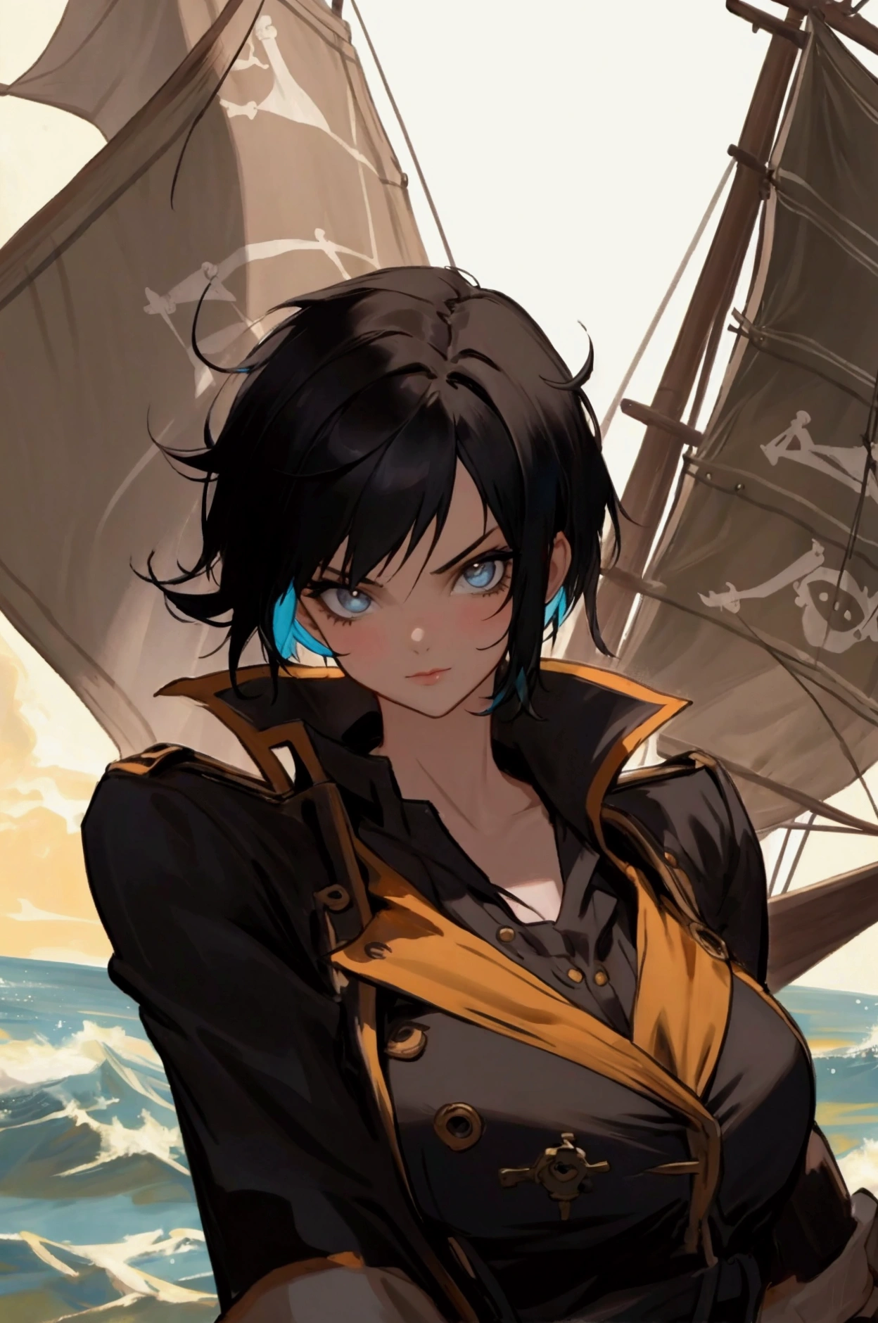 short black hair,pirate girl