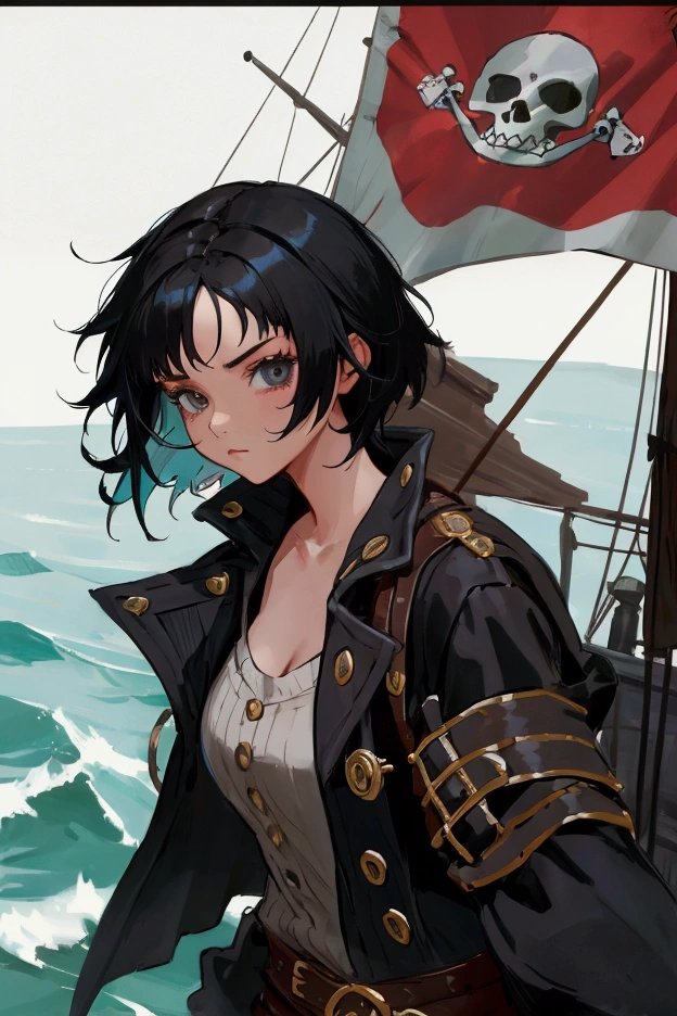 short black hair,pirate girl