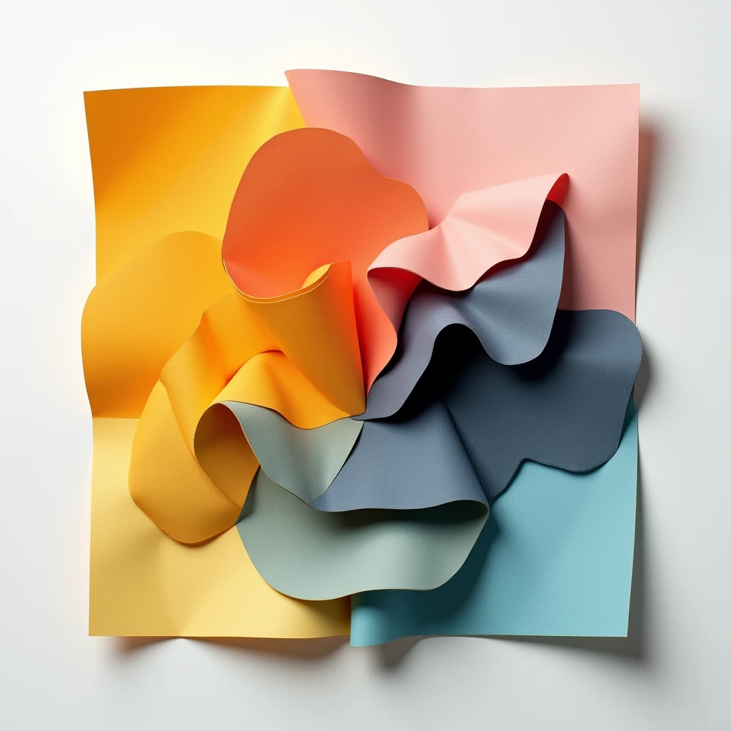 Folded edges, small amounts of color, simple and abstract