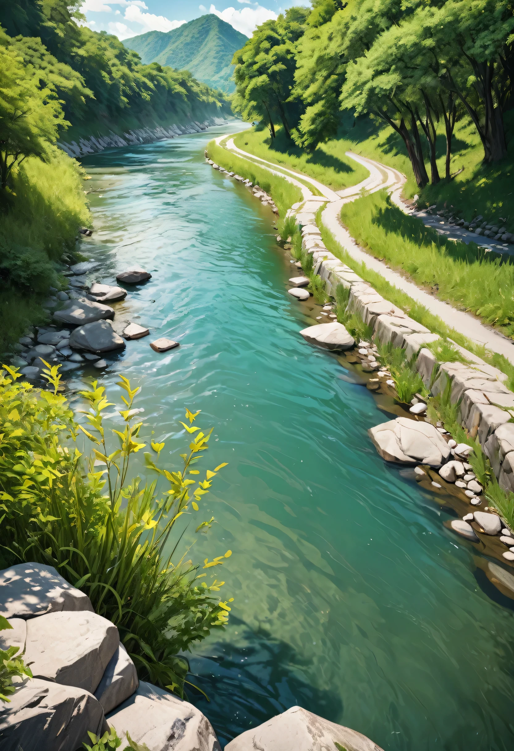 clean river, photo best quality, 8k, highres, --no person,