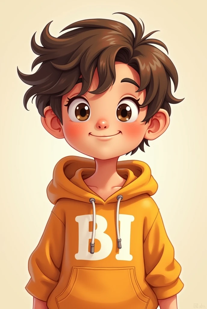 Handsome cartoon boy wearing hoodie printed letter BI