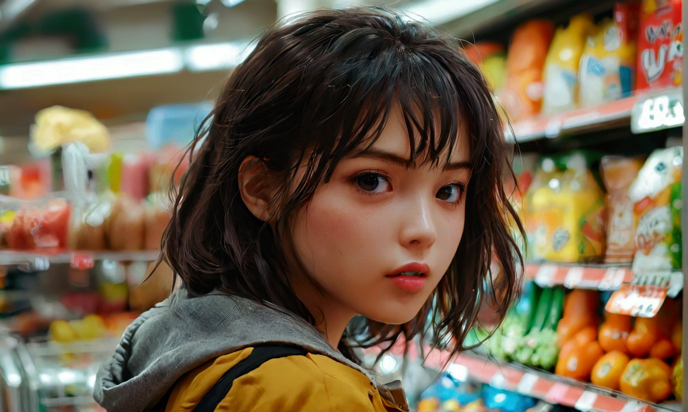 man talking to a woman in a supermarket, facial expression of hate,manga style art,manga style art,manga style art,manga style art,8k image, hyper detailed skin8k image, hyper detailed skin8k image, hyper detailed skin