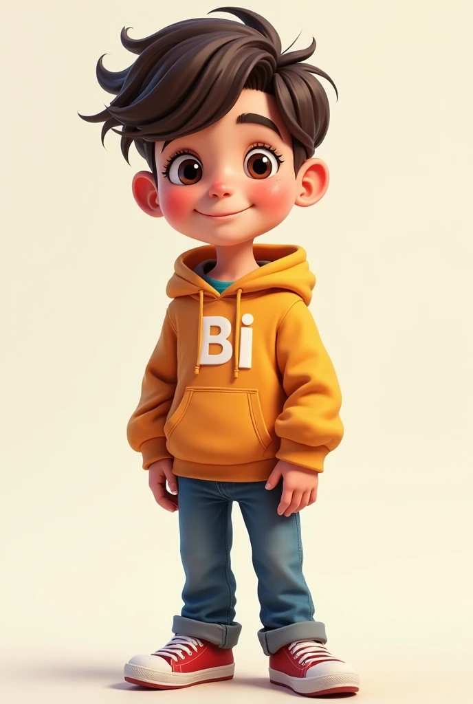 Handsome cartoon boy wearing hoodie printed letter BI