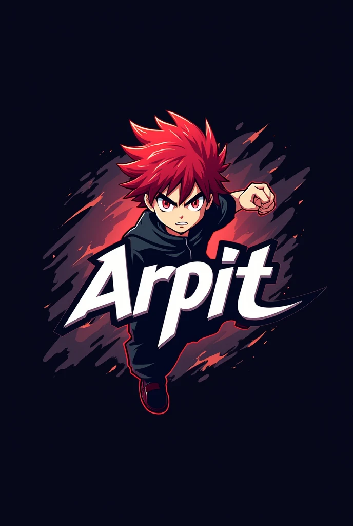 Make a gaming logo with the name of arpit behind name a anime gaming taken a scarl boy