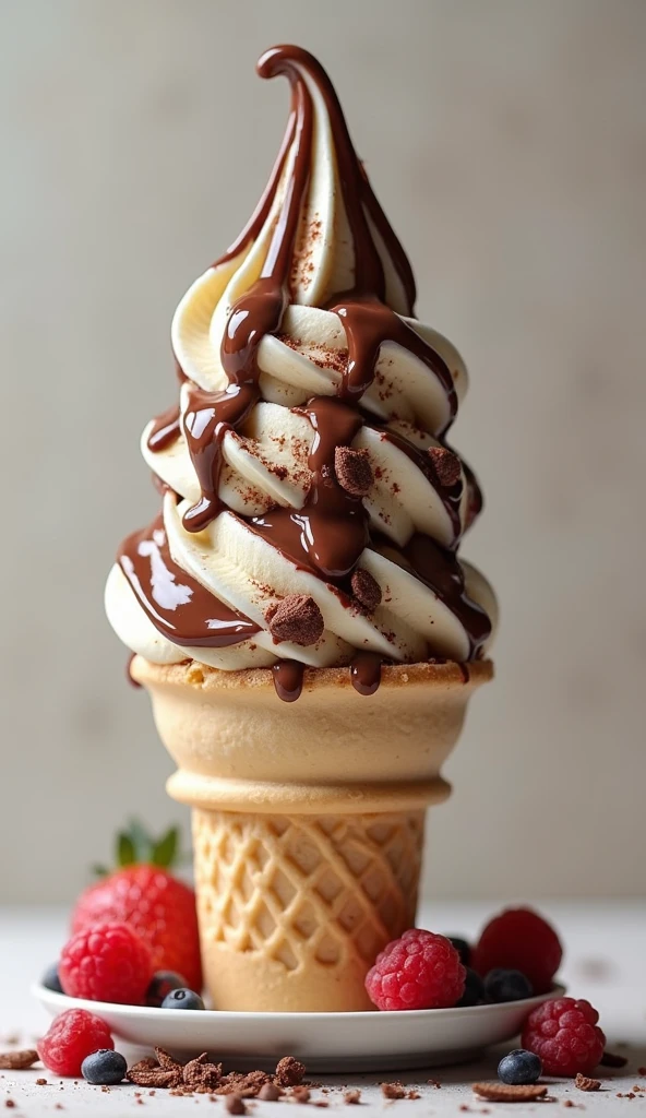 icecream,Drizzle with chocolate, Realistic and detailed images