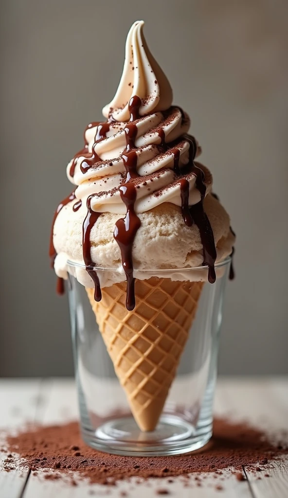 icecream，Drizzle with chocolate， Realistic and detailed images