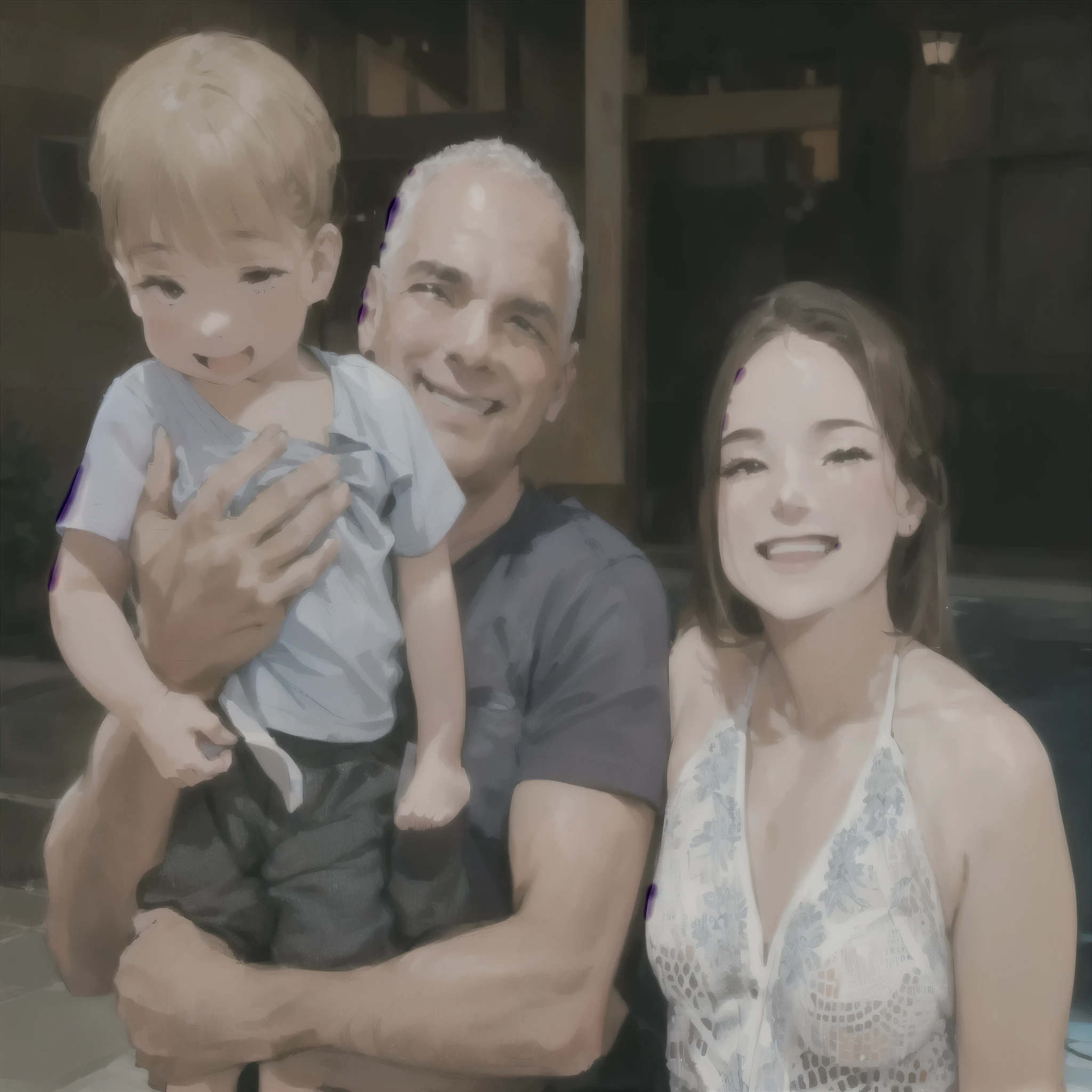 there is a man and a woman holding a child in a pool, husband wife and son, profile image, having a lot of fun, family portrait de três, taken at the beginning of 2020, profile image, by Ceferí Olive, Happy family, family portrait, profile imageture, family photo, having fun