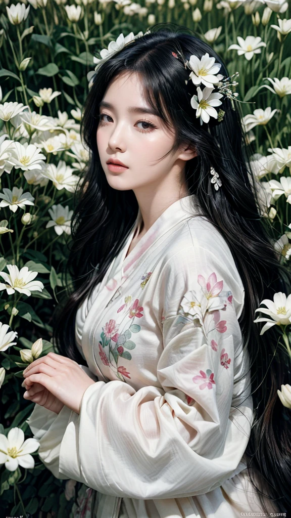 Wearing kimono、Arafi women wearing flowers on their heads, Beautiful digital artwork, Beautiful digital illustrations, Beautiful digital painting, Gorgeous numbers, guweiz style artwork, Realistic anime girl rendering, Smooth anime CG art, Beautiful digital art, fine digital art，Rich in details, Stunning digital illustrations, Detailed digital anime art, April Rendering, Beautiful anime portrait