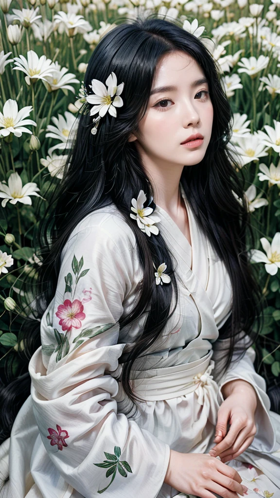 Wearing kimono、Arafi women wearing flowers on their heads, Beautiful digital artwork, Beautiful digital illustrations, Beautiful digital painting, Gorgeous numbers, guweiz style artwork, Realistic anime girl rendering, Smooth anime CG art, Beautiful digital art, fine digital art，Rich in details, Stunning digital illustrations, Detailed digital anime art, April Rendering, Beautiful anime portrait