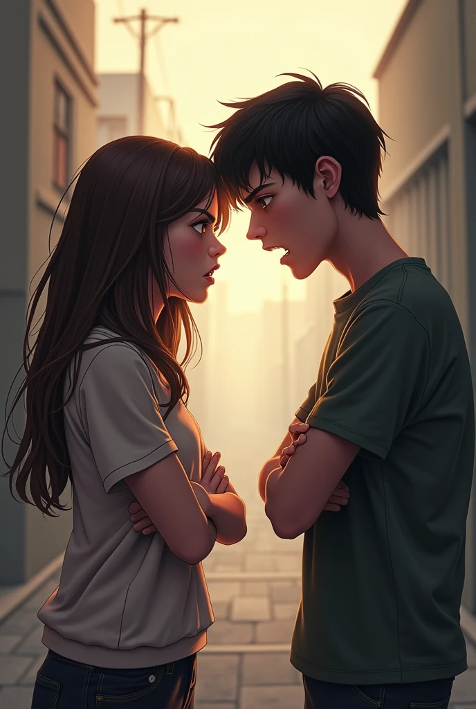 An angry girl is insulting her boyfriend while the boyfriend stands with his head down