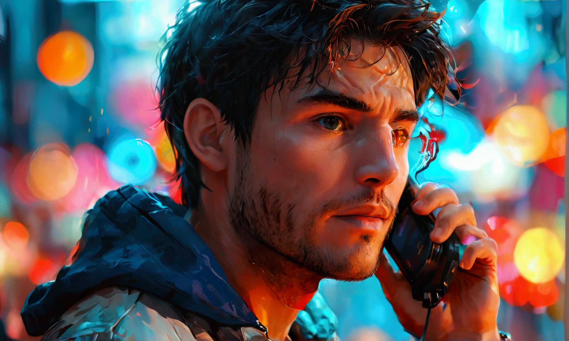 a man talking on the phone, 8k ultra HD image, hyper detailed skin,manga style art,manga style art,manga style art,manga style art,8k image, hyper detailed skin8k image, hyper detailed skin8k image, hyper detailed skin