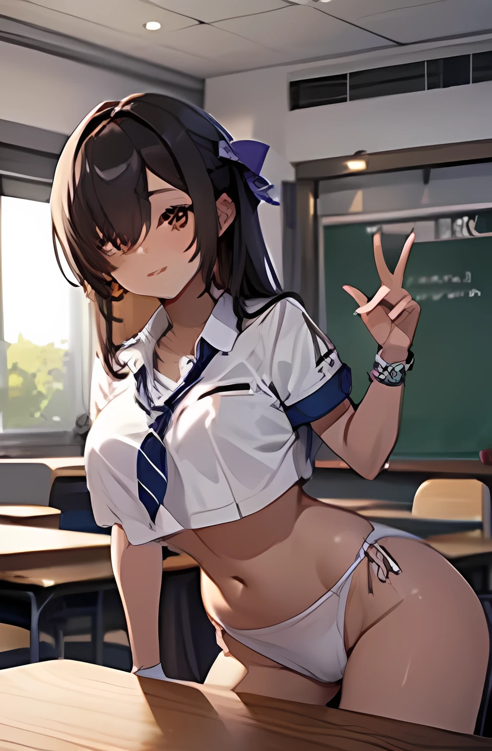 Rapi showing her white panties in a school classroom