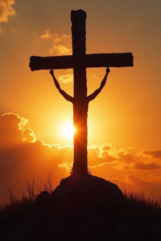 Make me a picture of a cross with a sunset behind it, and below the cross it says in memory of Matilde Vigil Rodrigues