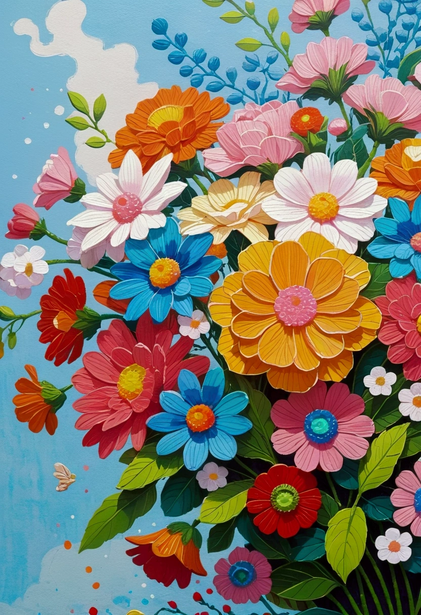 Close up of a painting of a bouquet of flowers, The art style of Dragon King, Shin Jin Hye Art, Inspired by Yoshio Markino, Aoyama Tokio, Hiroyuki, Popular Japanese 3D Ultra Detailed, Goto Indian Summer, Ultra-fine details