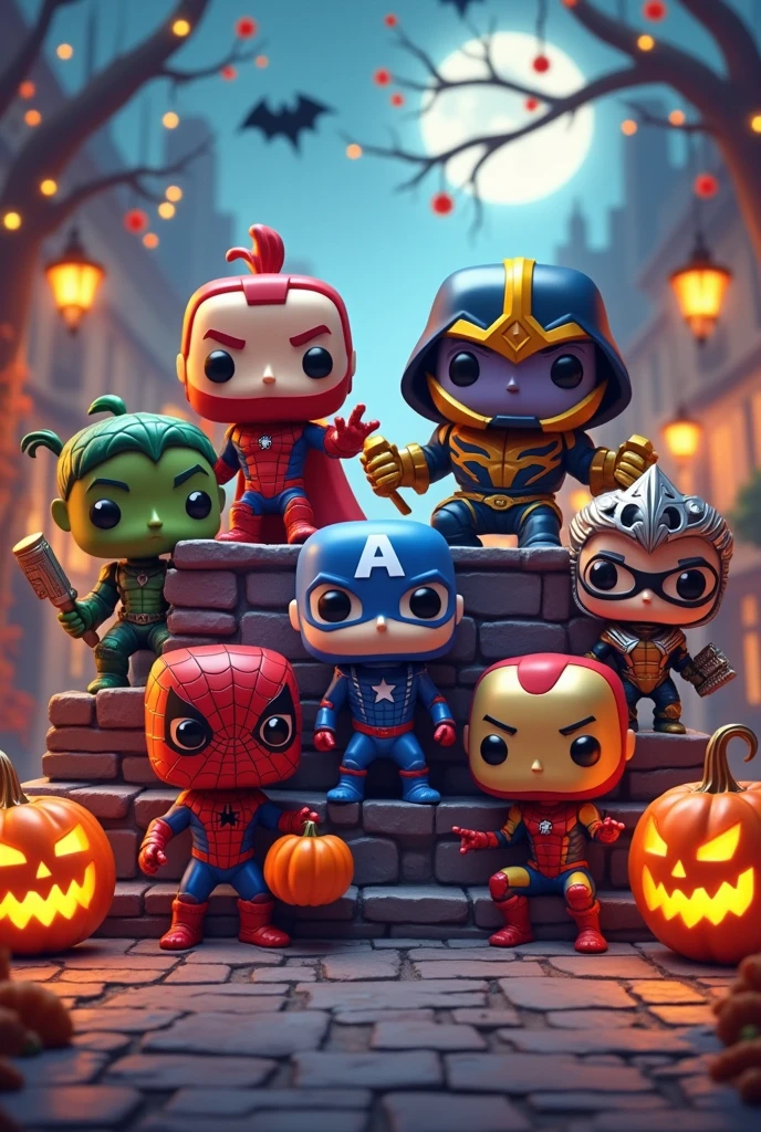 Marvel funk pop characters dressed up for Halloween