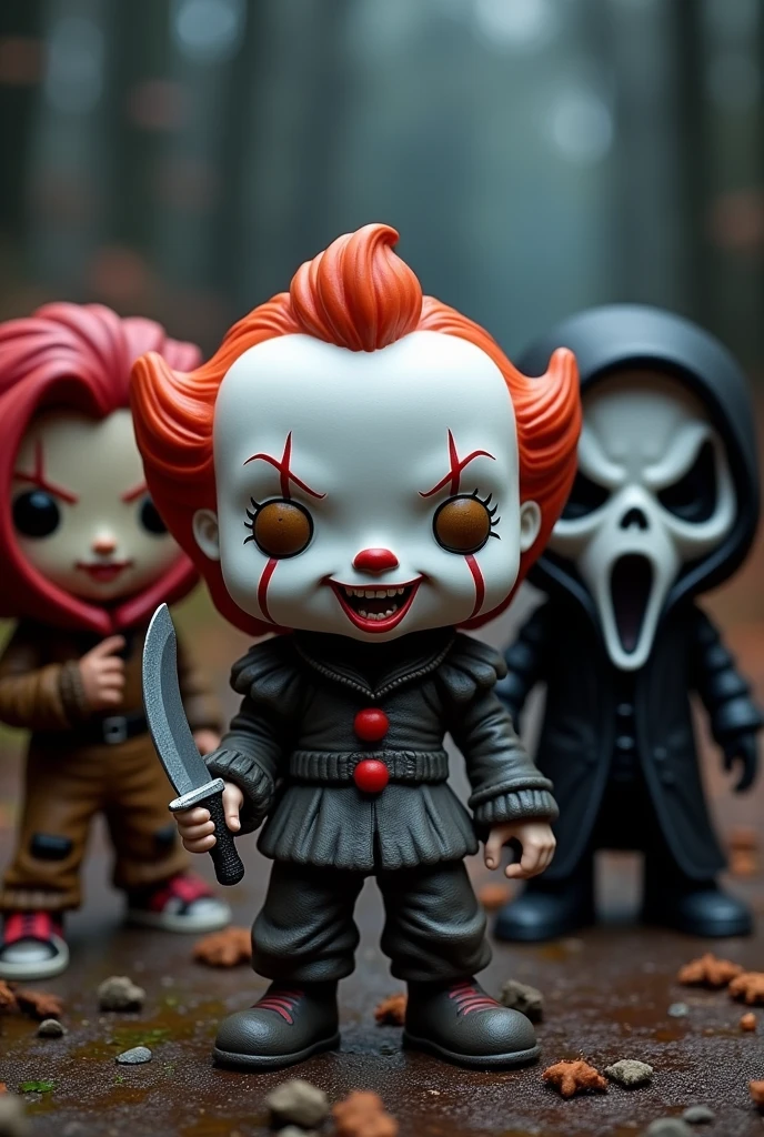 Marvel funk pop characters dressed up as IT, Freddy Krueger, scream and hell raiser