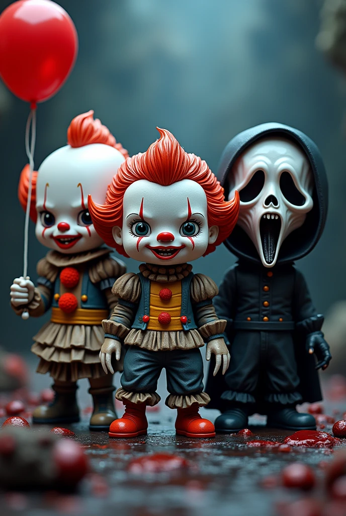 Marvel funk pop characters dressed up as IT, Freddy Krueger, scream and hell raiser