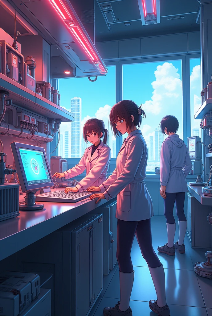 Robotics lab with anime style art