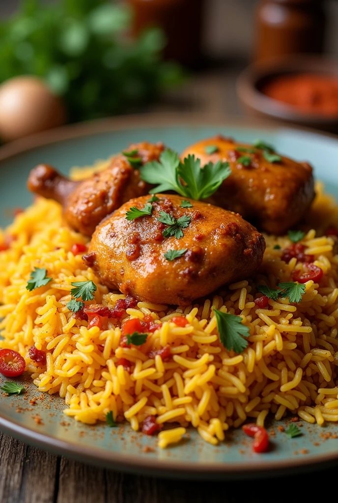 a full plate rice with chicken Achari 