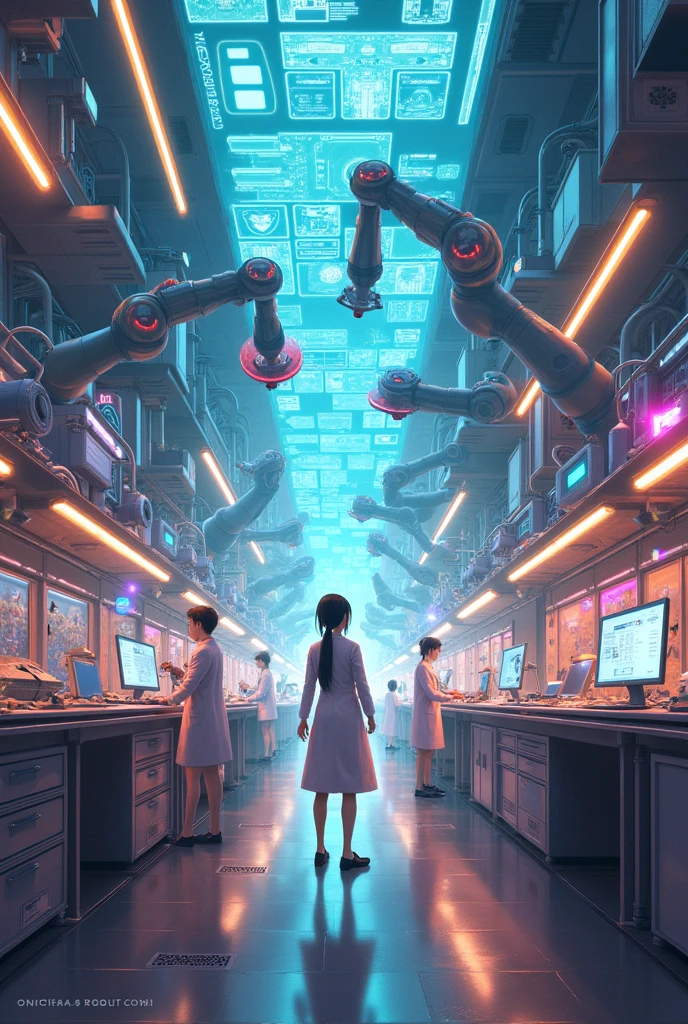 Robotics lab with anime style art