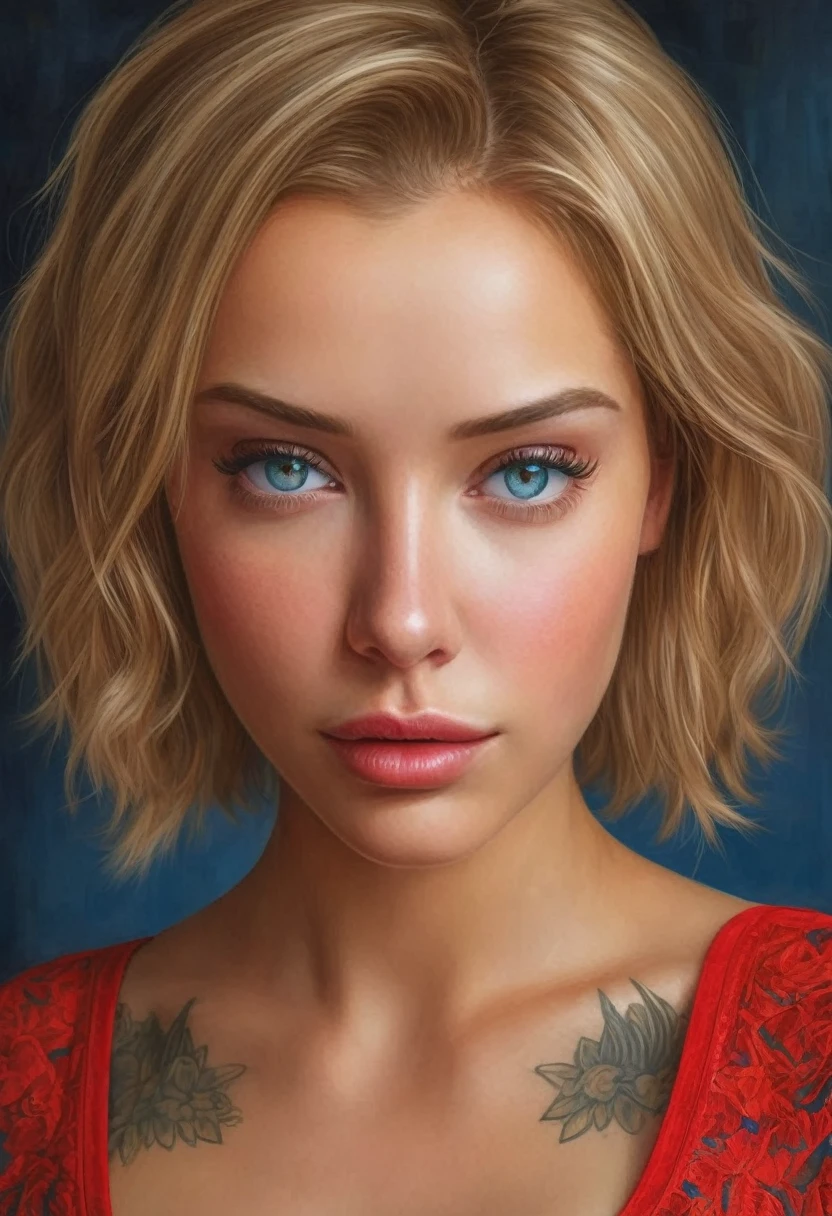 (Best Quality, 4K, 8K, High Resolution, Masterpiece: 1.2), (Super Detailed, Realistic, Photorealistic:1.37)A captivating young girl, donning a striking ensemble of red and blue, stands before a window with an air of toughness and determination. Her enchanting eyes are exquisitely detailed, capturing every glimmer and depth, while her lips boast a meticulous beauty that is both captivating and alluring. The level of detail extends to her entire face, each contour and feature meticulously rendered to perfection, creating a sense of hyper-realism that draws the viewer in. 

