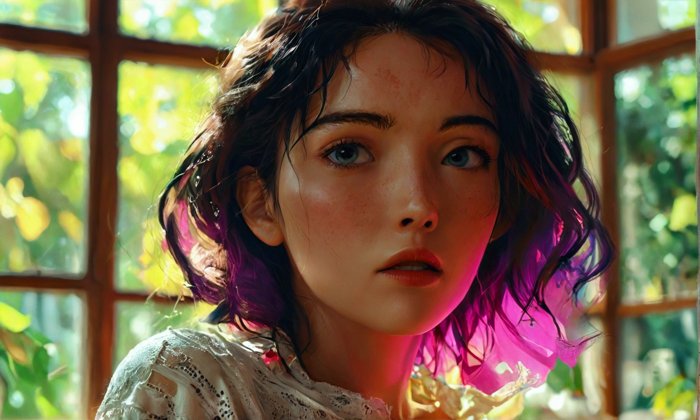 a woman talking to a man in a house, 8k ultra HD image, hyper detailed skin,manga style art,manga style art,manga style art,manga style art,8k image, hyper detailed skin8k image, hyper detailed skin8k image, hyper detailed skin