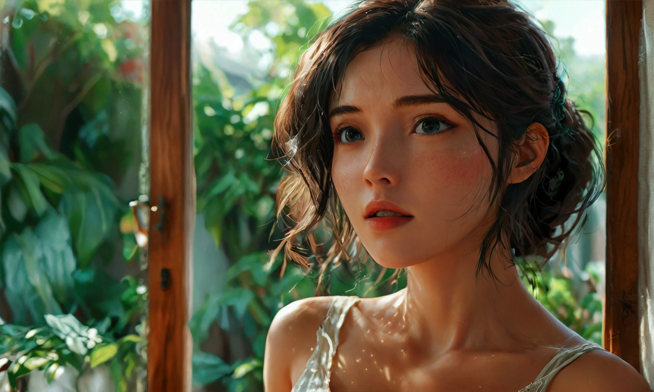 a woman talking to a man in a house, 8k ultra HD image, hyper detailed skin,manga style art,manga style art,manga style art,manga style art,8k image, hyper detailed skin8k image, hyper detailed skin8k image, hyper detailed skin