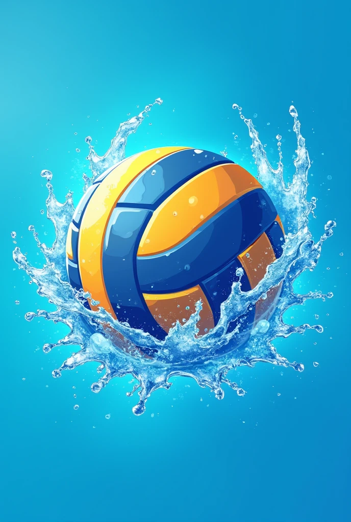 volleyball logo with water or ice surrounding it, bright blue background, dynamic, strong passion, splash, soft, full