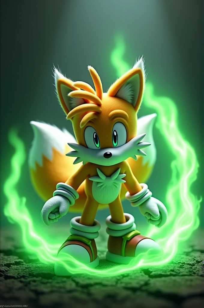 Tails controlling green fire around his body